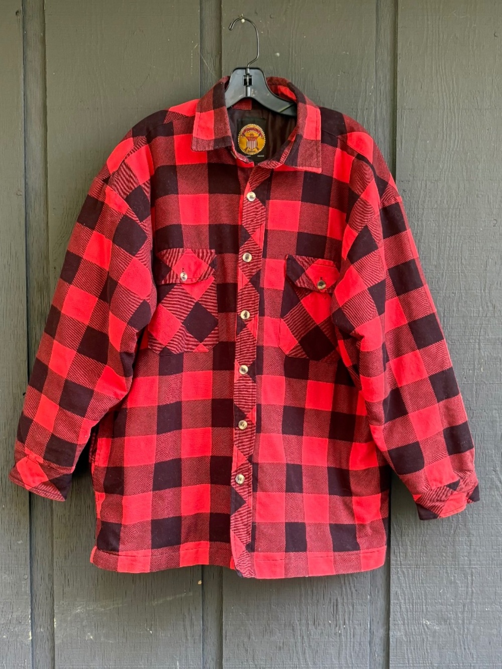 90’s Vintage H. Valentino Quilted Flannel Shirt Jacket Buffalo Plaid Men’s XL